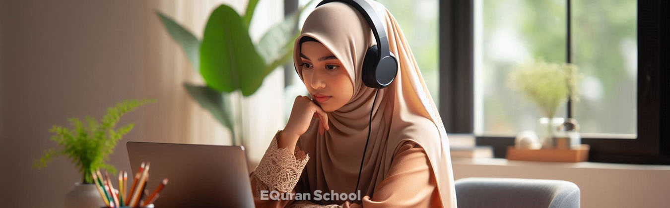 Muslim woman attending a one-on-one online Quran class